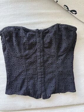 H&M Black Eyelet Strapless Crop Corset Top